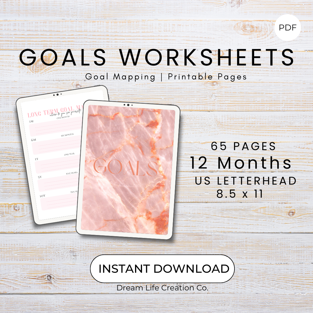 Goals Worksheets Planner Printable 65 Pages Pink Undated Goal Setting PDF