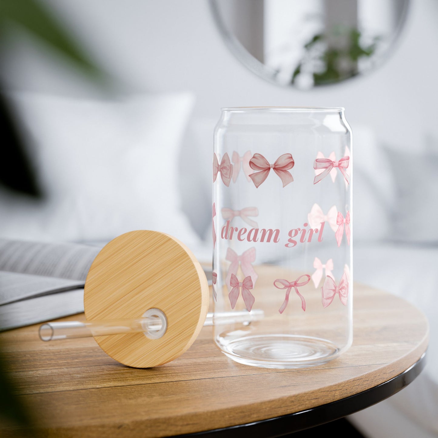 Dream Girl Pink Bow Sipper Glass – 16oz Drinkware for Girls