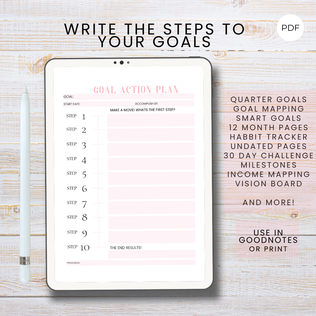 Goals Worksheets Planner Printable 65 Pages Pink Undated Goal Setting PDF