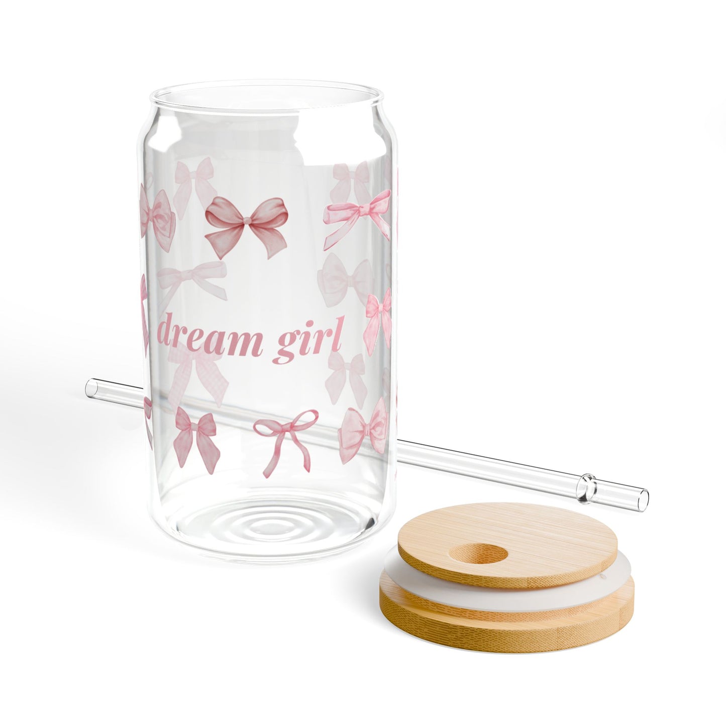 Dream Girl Pink Bow Sipper Glass – 16oz Drinkware for Girls