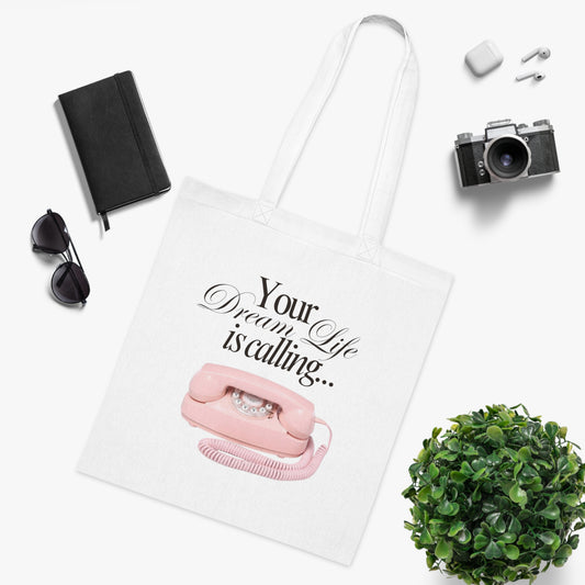 Dream Life Tote Bag - Eco-Friendly Cotton Tote, Ideal for Everyday Use, Gift for Dreamers, Shopping Bag, Motivational Quote Bag